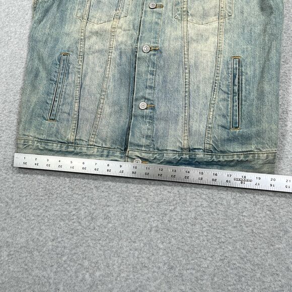 Levis Denim Trucker Vest Mens XL Blue Distressed Acid Wash Western Jacket 2013 - Picture 5 of 14